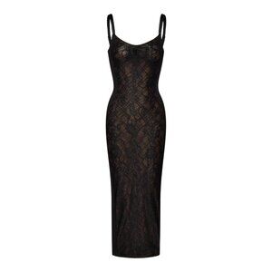 CDP Margot Two Piece Fitted Lace Midi Dress in Black